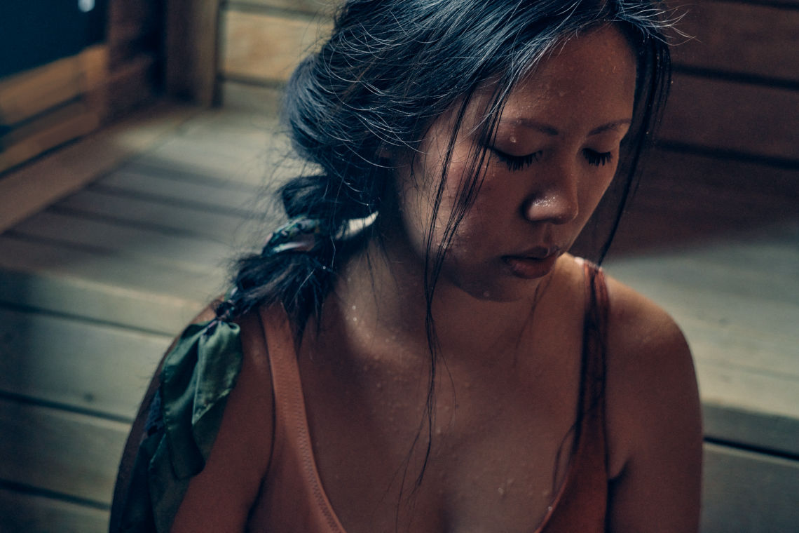 guest sweating in a sauna