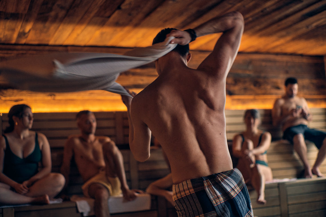 aufguss ritual in a sauna