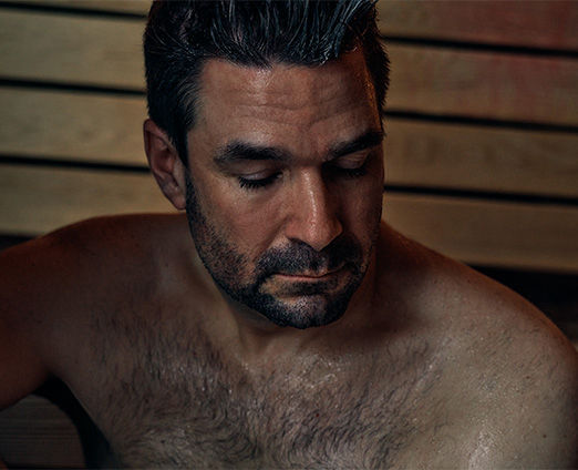 guest sweating in a sauna