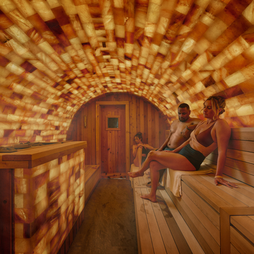 couple sitting in the halo sauna