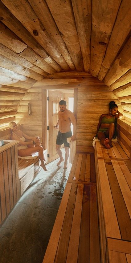 person entering the kabin wood sauna