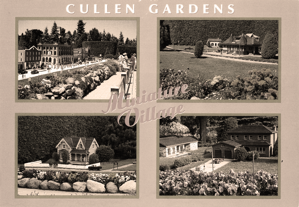 a collage of black and white photos of cullen gardens