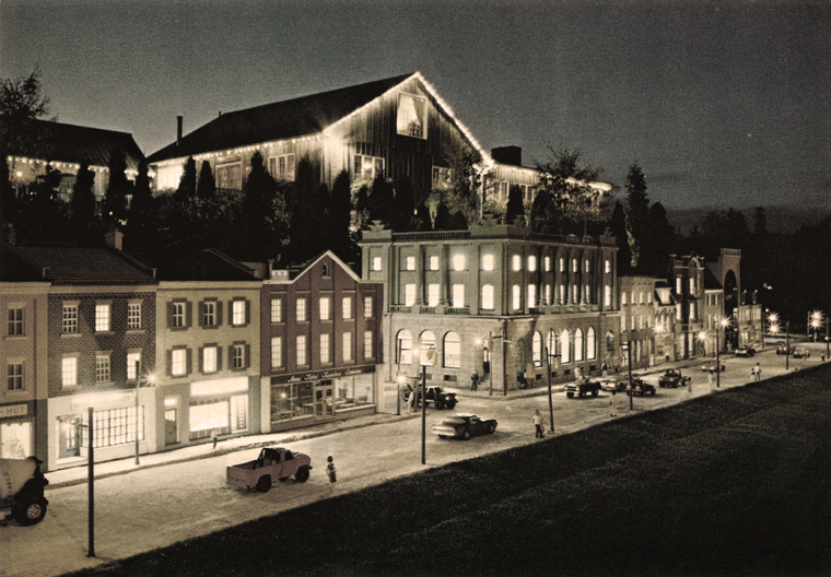 an old black and white photo of the cullen gardens and miniature village
