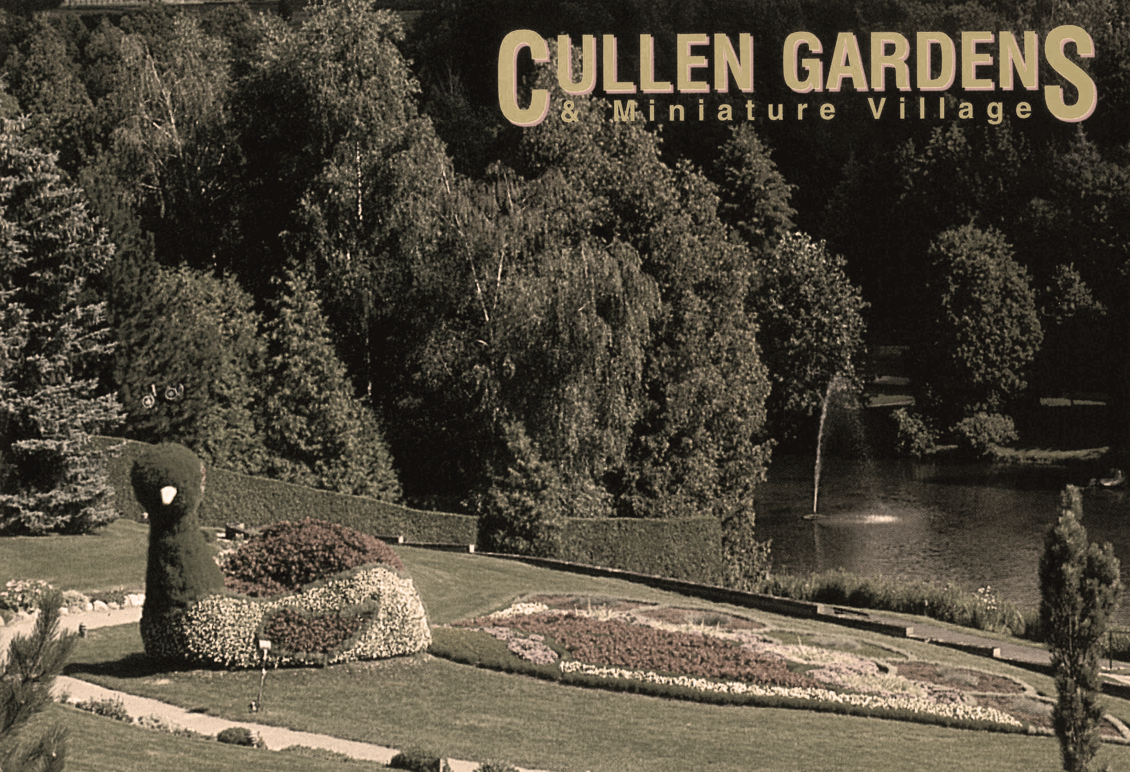 an old black and white photo of the cullen gardens and miniature village