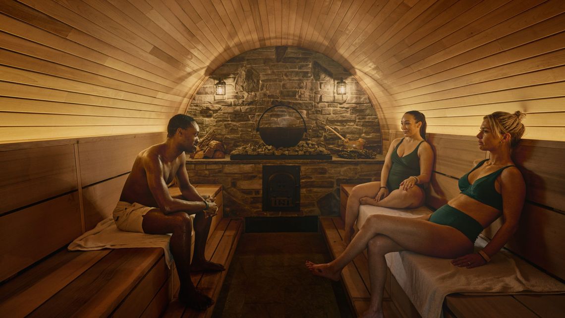 people enjoying the dry sauna