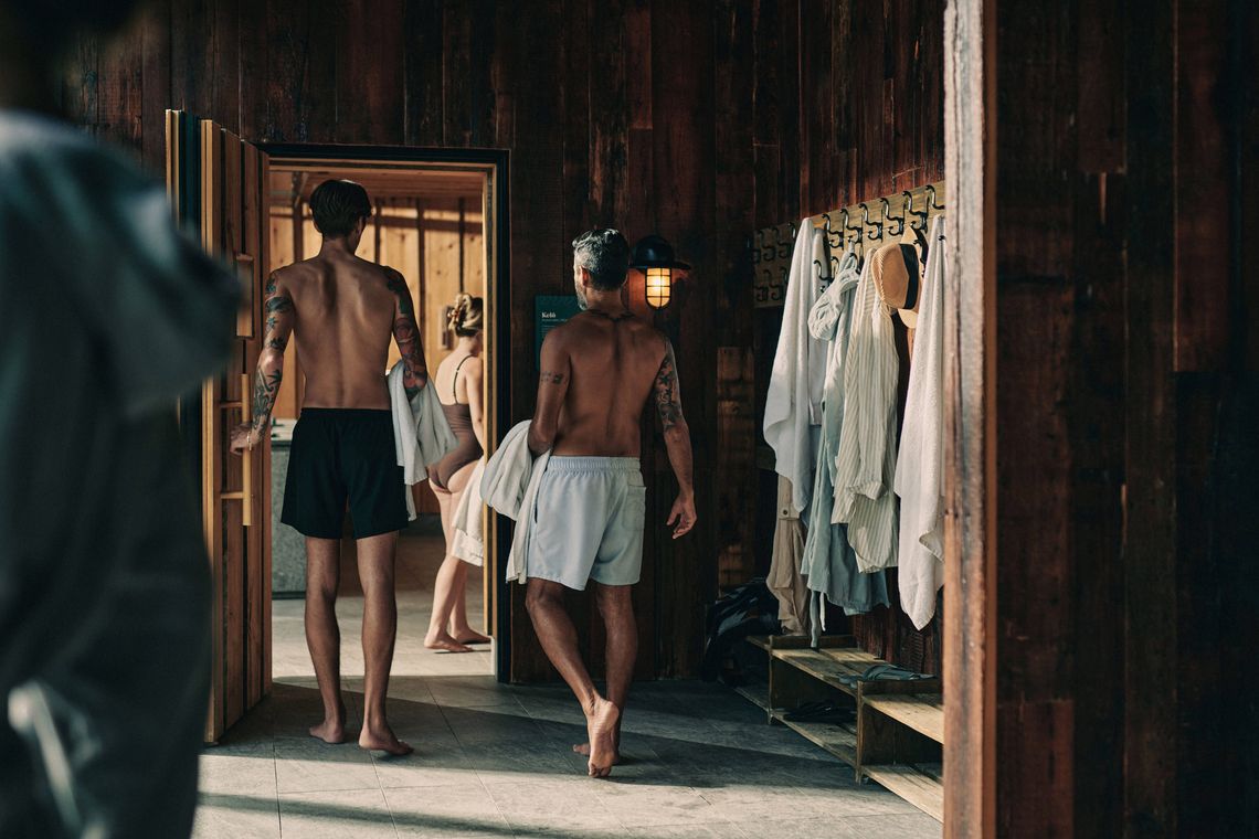 guests walking into a sauna