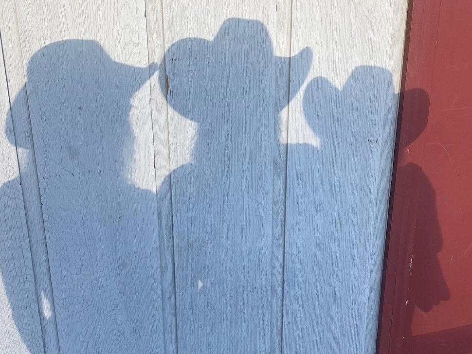 shadows of people wearing cowboy hats