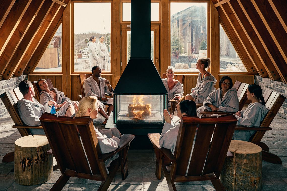 guests relaxing in the A-frame