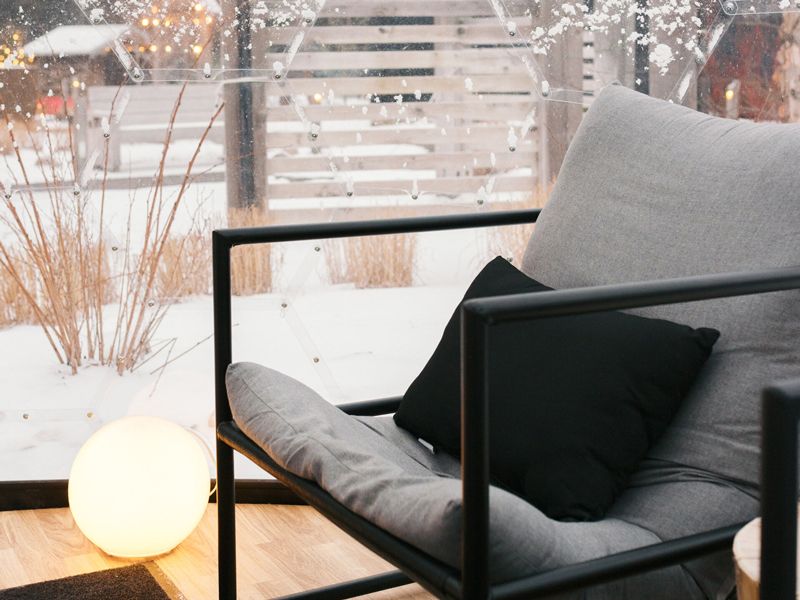 comfy chair in a snowglobe