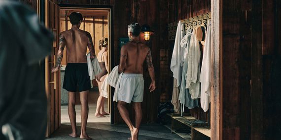 guests entering a sauna