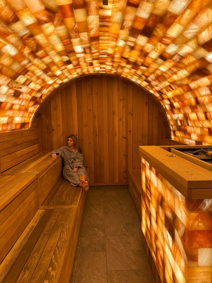 woman inside the halo sauna