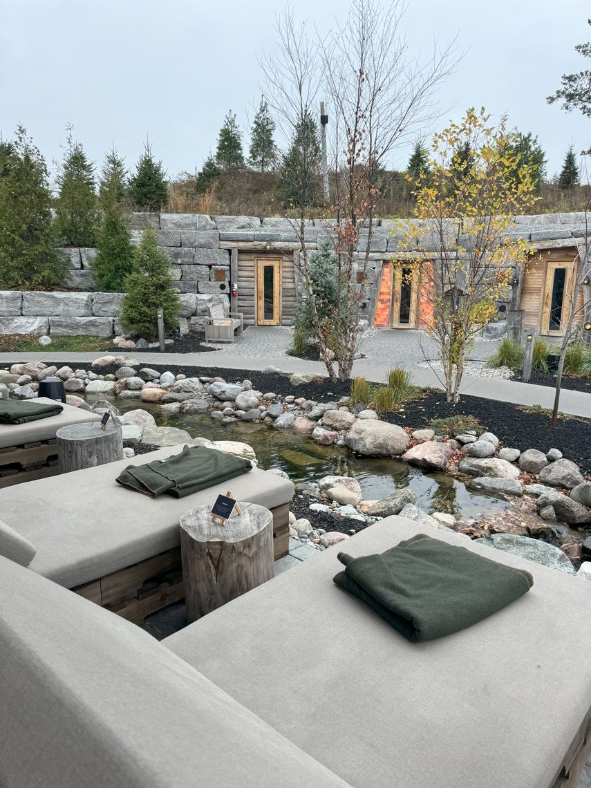 view of three saunas in the spa village