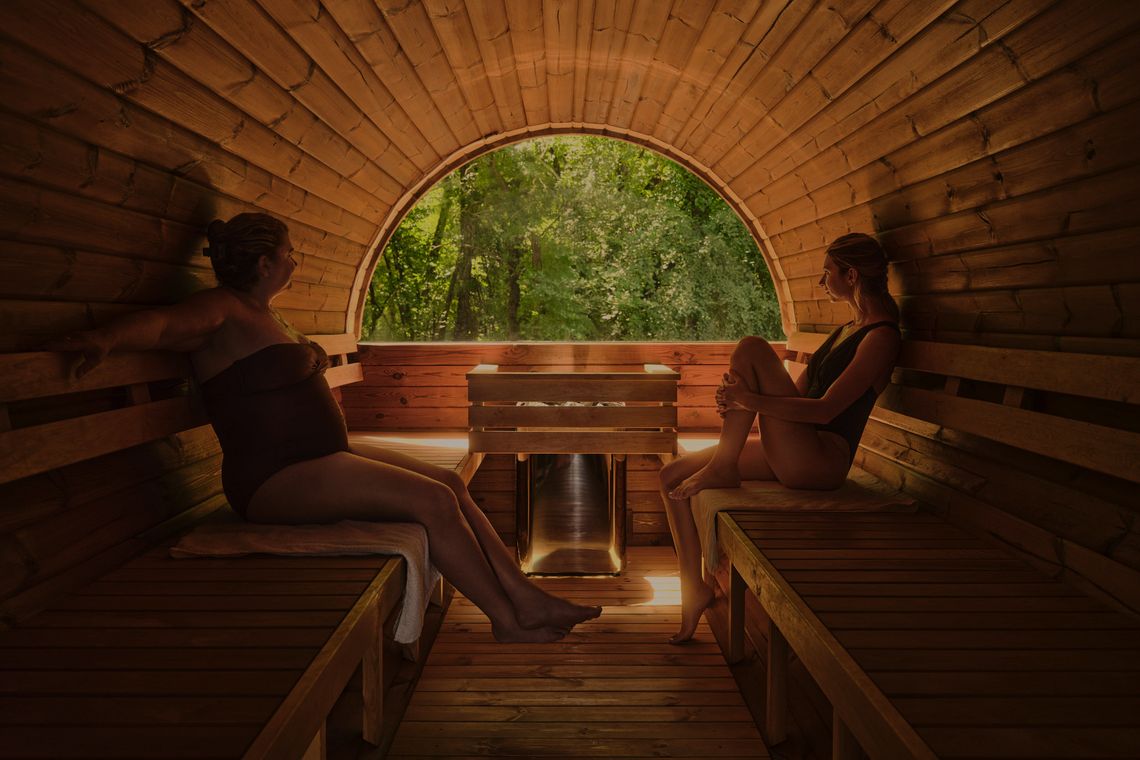 mother and daughter relaxing in a Barik sauna