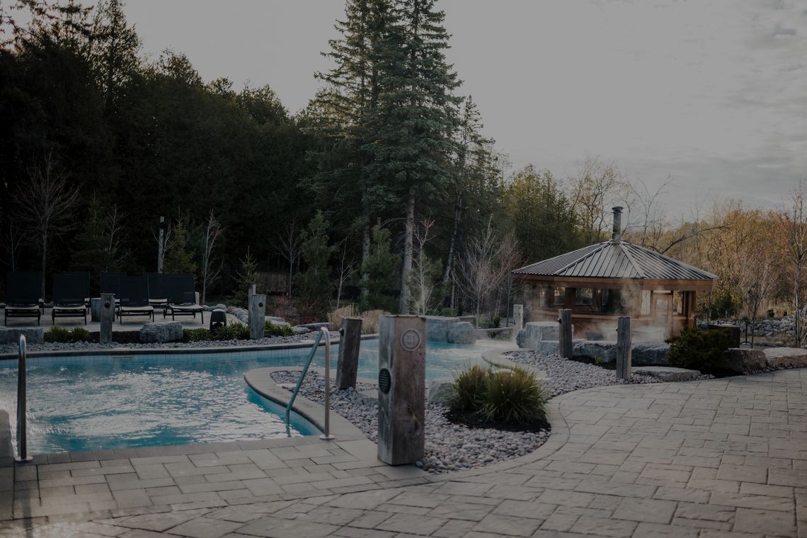 view of a thermal bath and an outdoor resting area