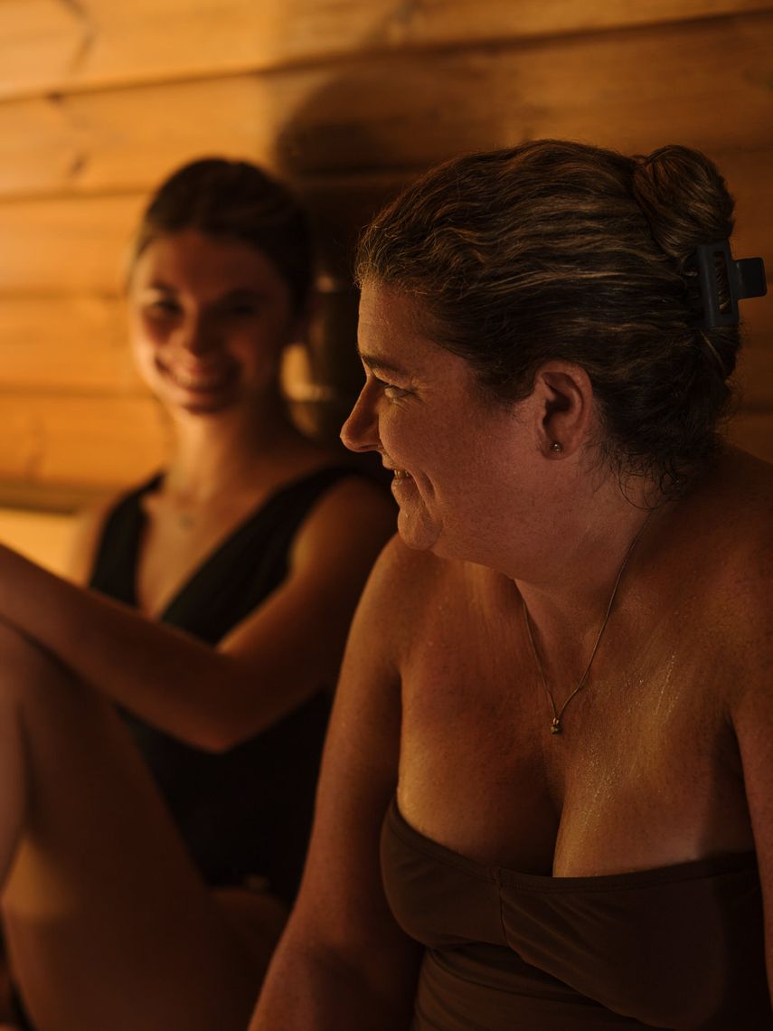 mother and daughter inside the new Barik sauna