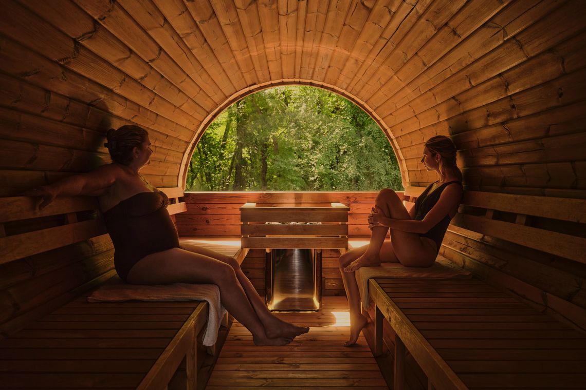 mother and daughter relaxing in a Barik sauna