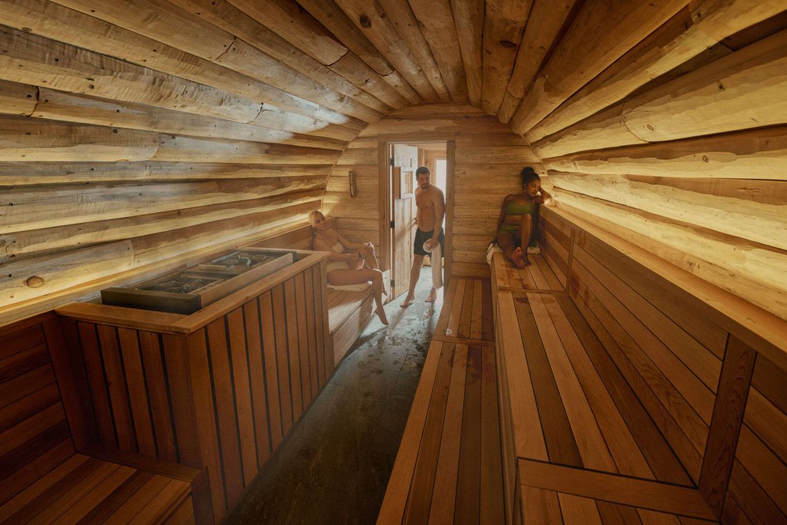 guest entering a dry sauna