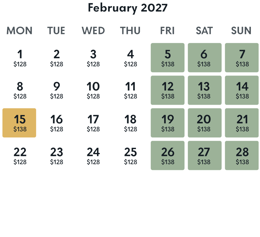 february 2026 rate calendar whitby