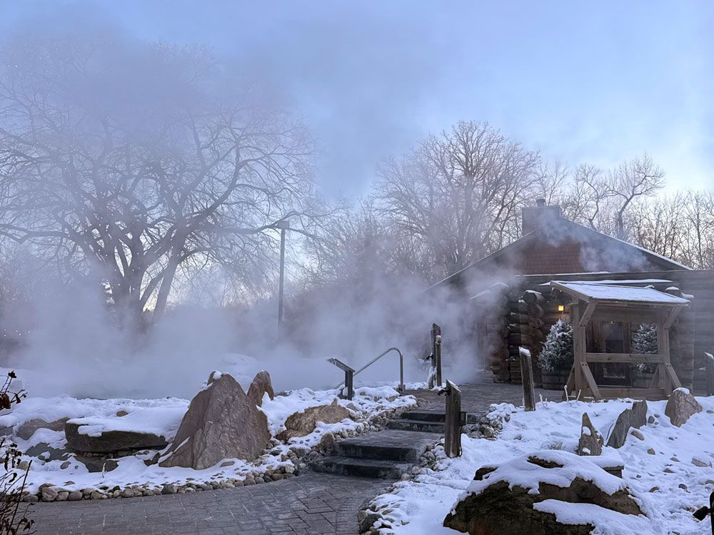 wintry view of the Spa Village