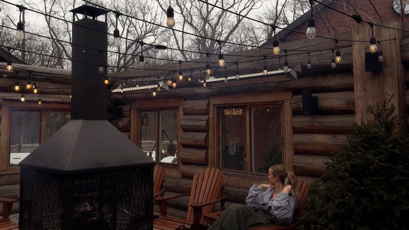 Paige relaxing in an outdoor rest area
