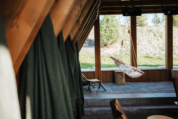 view inside an A-frame rest area