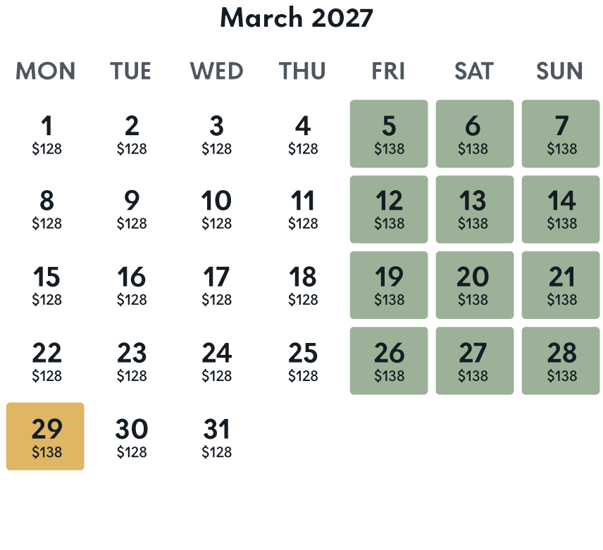 march 2026 rate calendar whitby