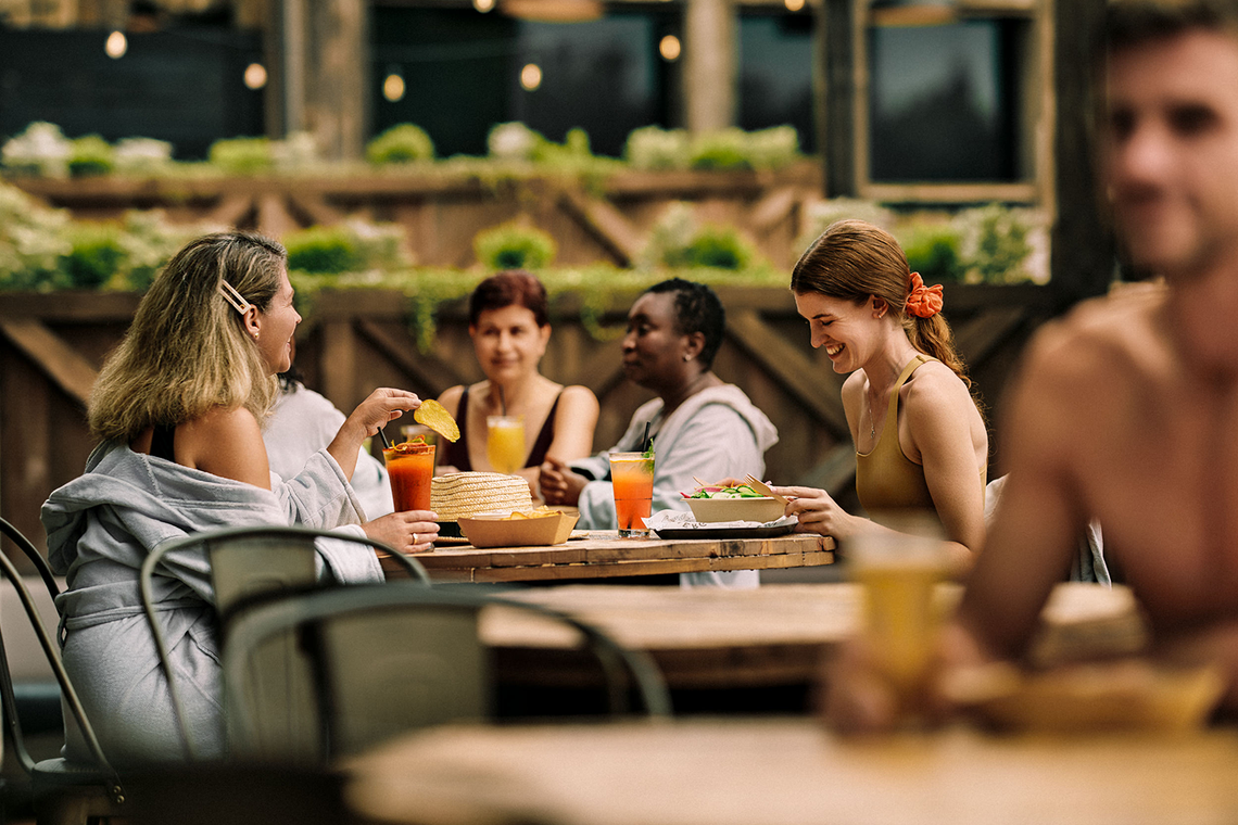 Guests eating on the Biergarden patio
