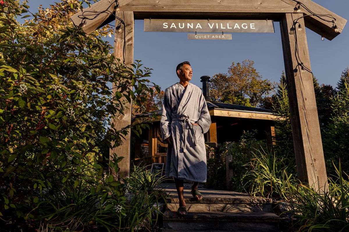 woman wandering around the Spa Village