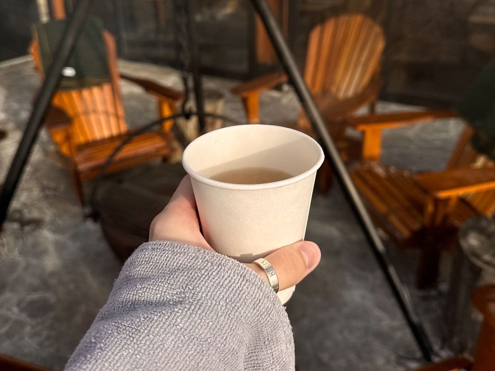 herbal tea by a fireplace