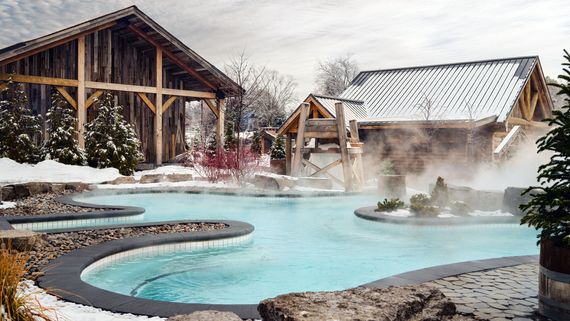 wintry view of the Spa Village