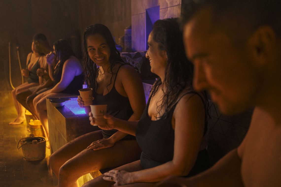 guests drinking mint tea during a Rhassoul