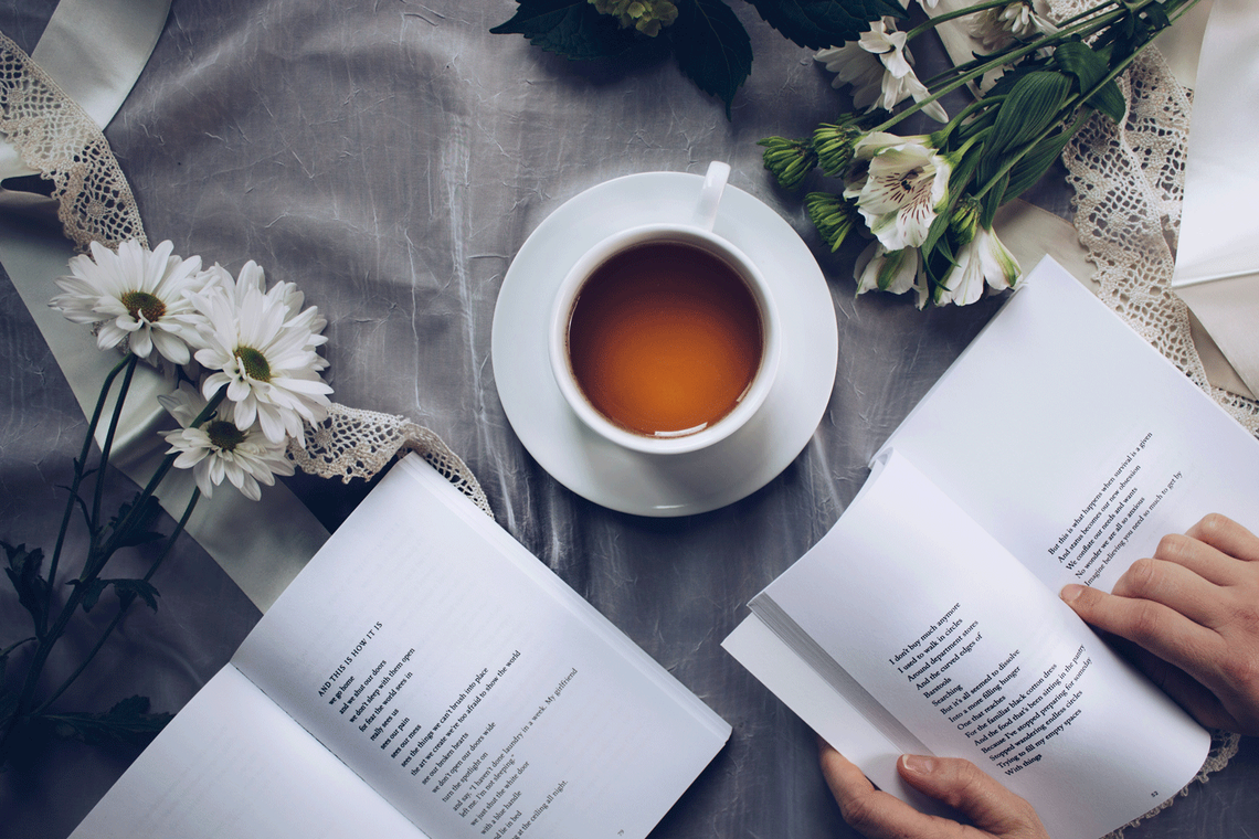 tea, books and flowers