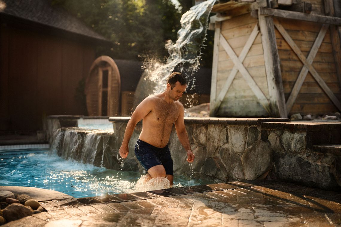 man coming out of a cold plunge