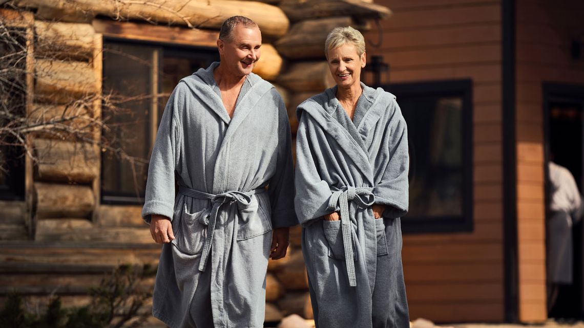 couple wandering at the spa