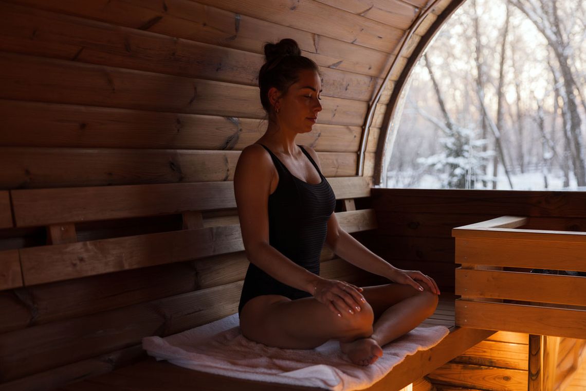 woman in a dry sauna