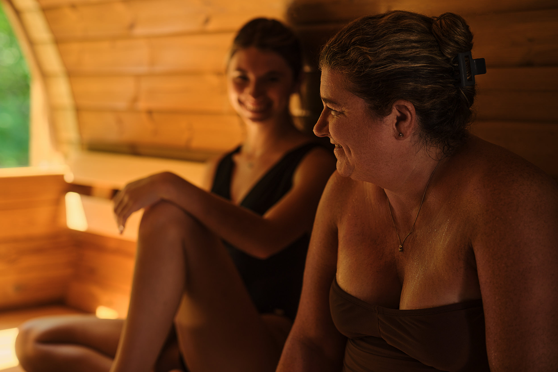 mother and daughter in a dry sauna