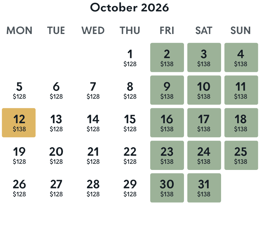 october 2026 rate calendar whitby