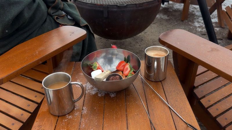 smores and hot chocolate by the fire