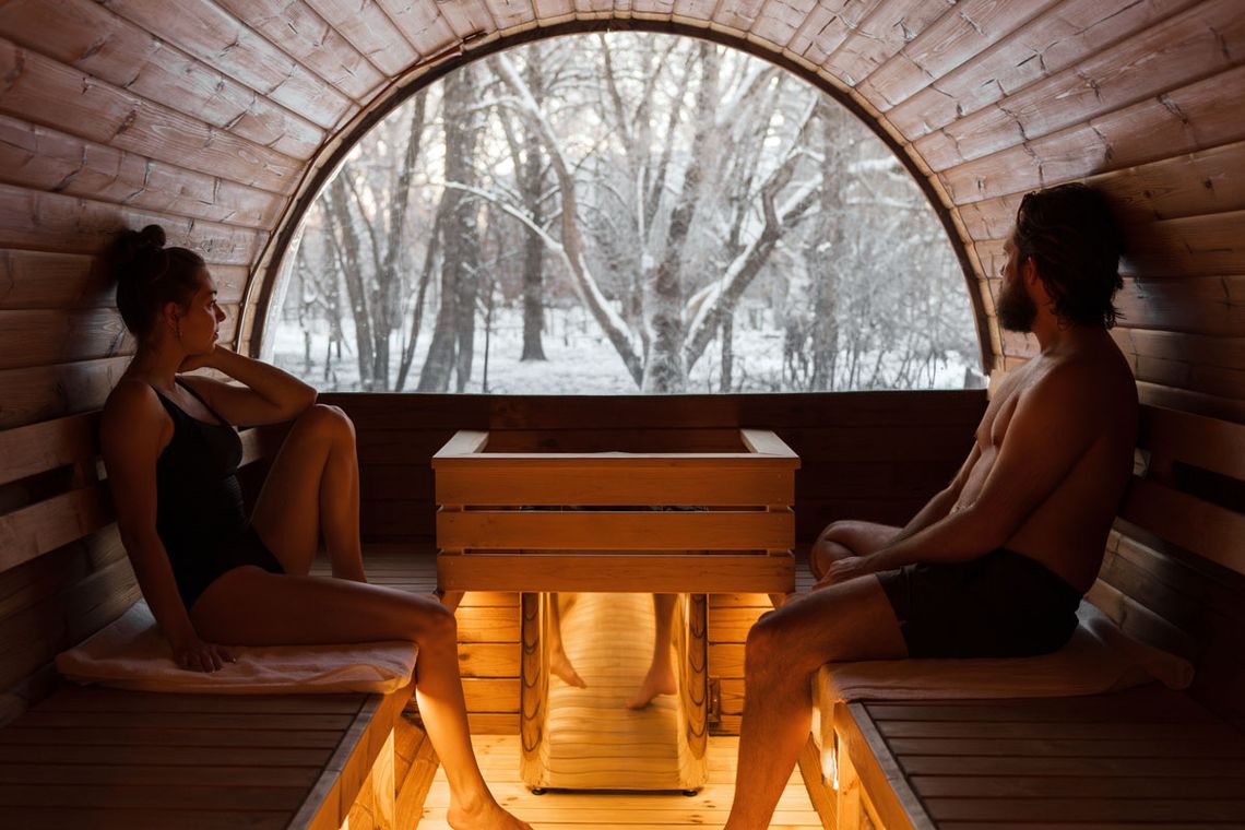 couple spending time together in a sauna