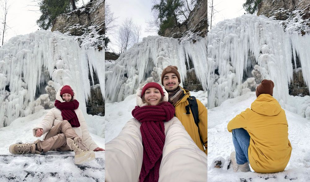 Frozen Tiffany Falls waterfall in Ontario during winter
