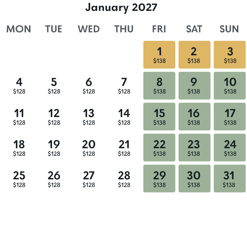 january 2026 rate calendar whitby